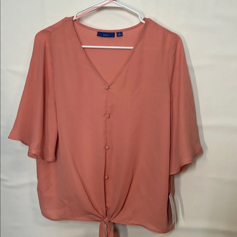 Apt. 9 Coral Button Front tie hem Blouse
